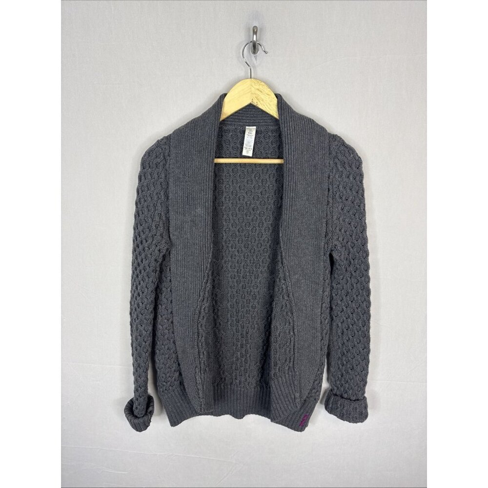ivivva Girls 14 Open Front Knit Cardigan Gray Shawl Collar Cable Sweater